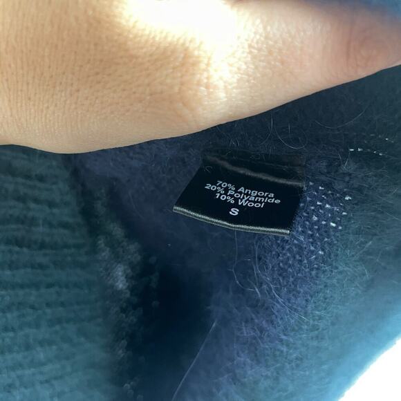 Jenni Kayne Angora Wool Blend Striped Crew Neck Sweater Dark Navy Green Size S - Picture 5 of 8